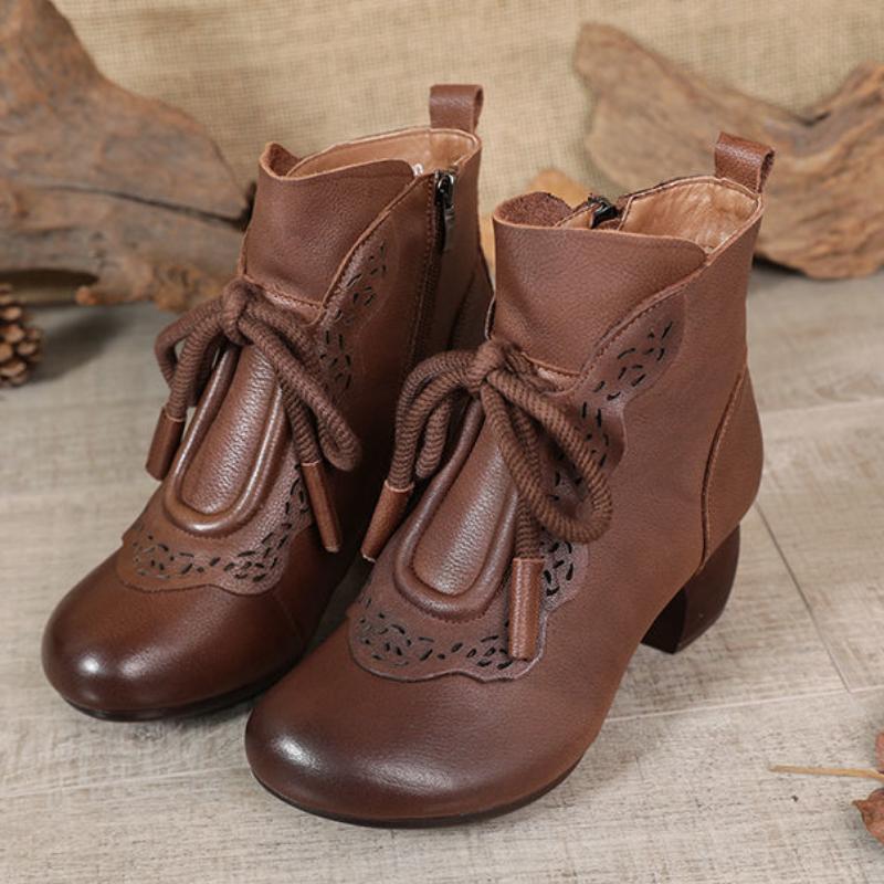 Женские кожаные ботинки Этнический стиль Ретро Мамины короткие ботинки Мягкая подошва Круглый носок Повседневная Нескользящая обувь Sapatos Femininos