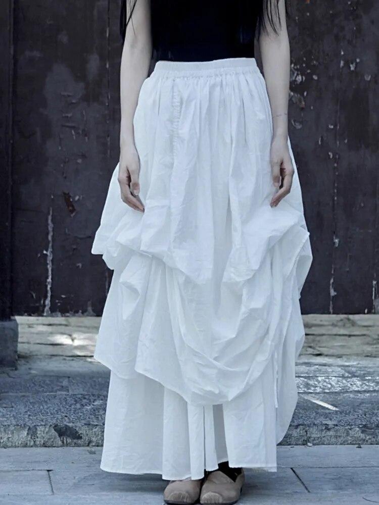 Johnature Осенняя женская юбка в китайском стиле, повседневная однотонная хлопковая винтажная юбка в стиле ретро