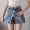 Summer 2024 Women's High-Waist Wide-Leg Denim Skort - Casual Slim A-Line Design