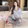 Ice silk pajamas women's summer high-value lace edge short-sleeved trousers loungewear girl style bow set