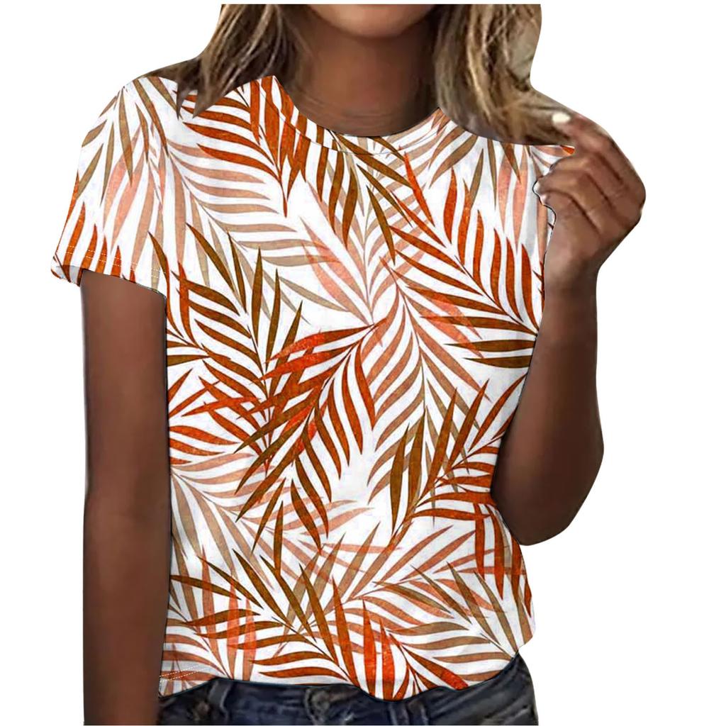 Summer Round Neck Beautiful Floral Print Top Fashionable Casual Short Sleeved Women's T-shirts