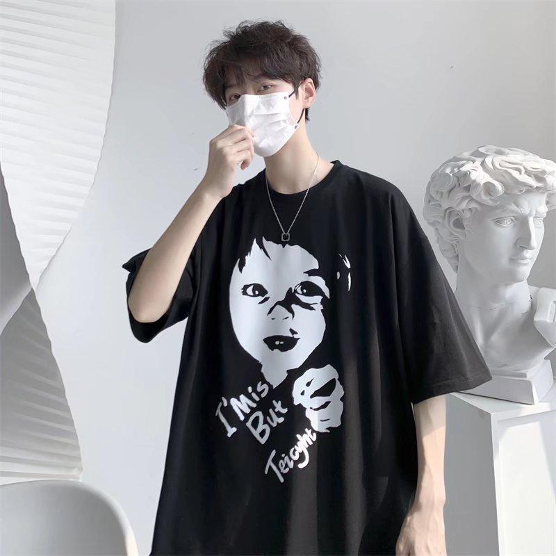 2024 Summer Short Sleeved T-Shirt For Men'S Trendy Five Inch Sleeve Versatile Casual Loose Student Half Sleeved T-Shirt Daily Fashion Printed Top