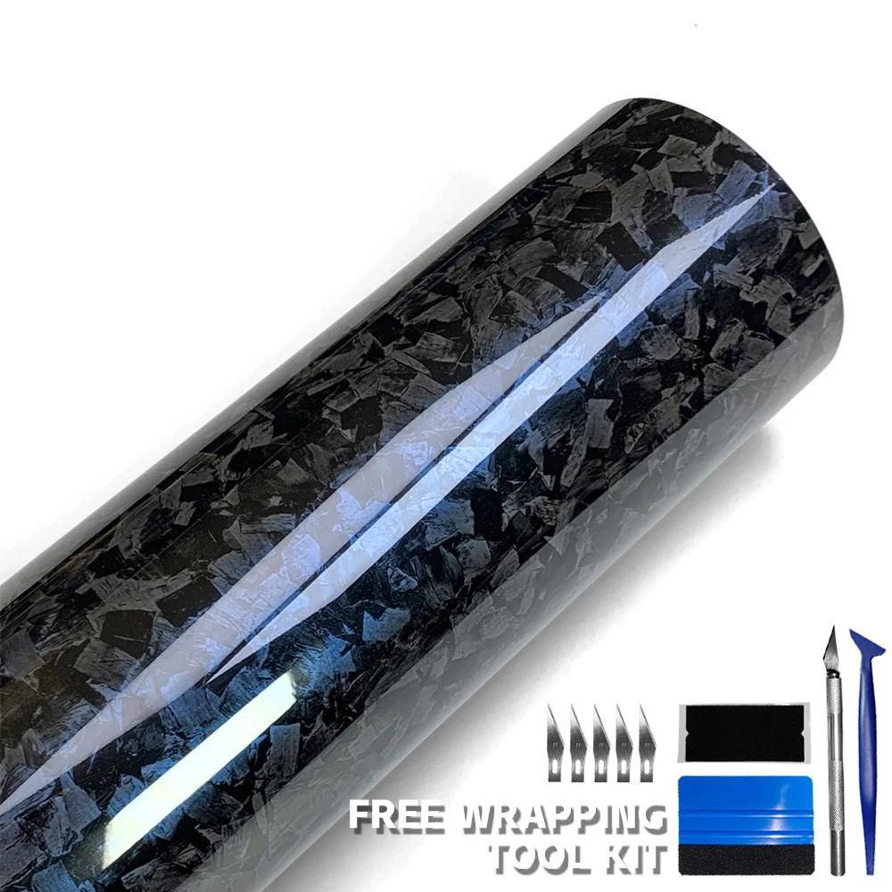 Blue Glossy Carbon Fiber Vinyl Wrap Air Release Stickers with Scraper DIY Decals Car Auto Vehicle Cover Motorcycle Accessories