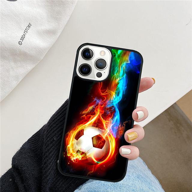 Fire Football Ball Soccer Phone Case For iPhone 17 Air 15 16 Cover 11 13 14 Pro Max 12 Plus Max Fundas