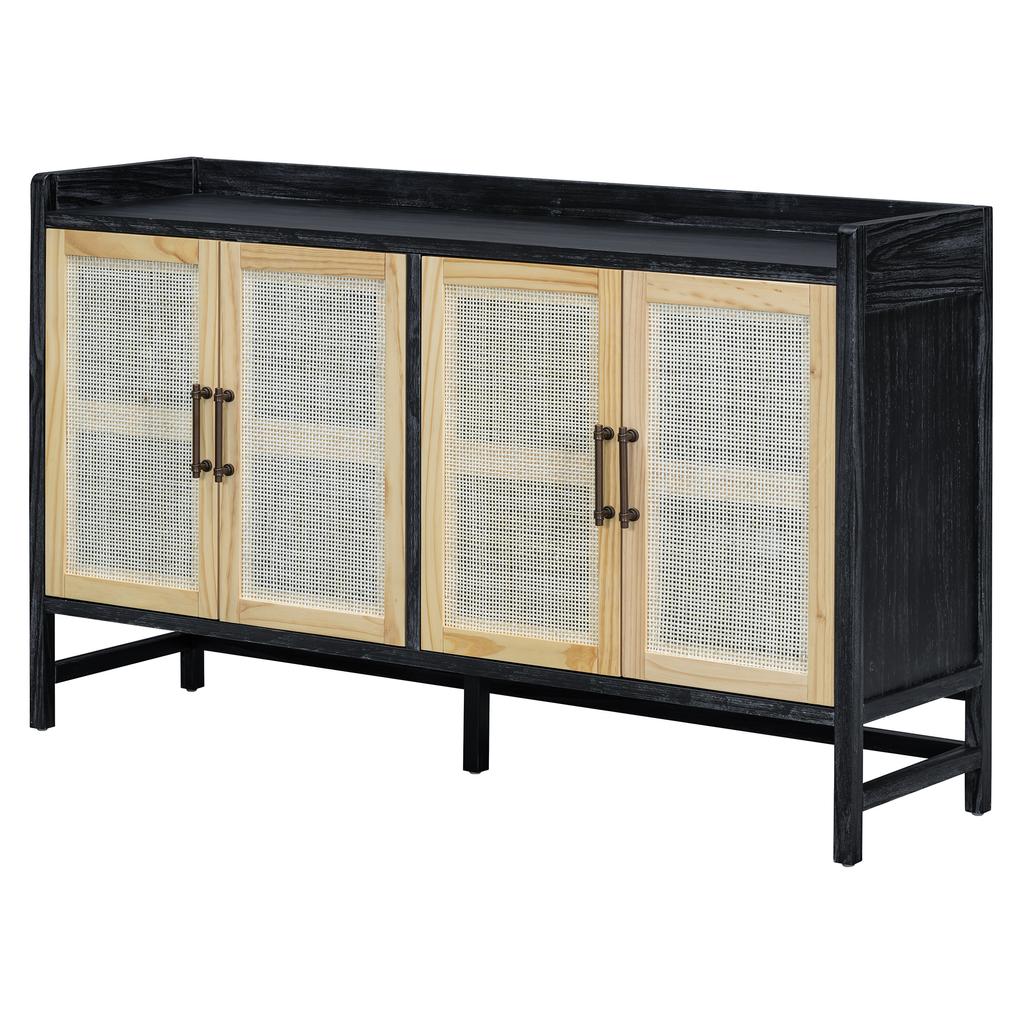 Шкафы для хранения вещей, деревянный напольный шкаф с 4 дверцами из ротанга, буфет, буфетная мебель для дома, гостиной, спальни