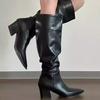 Зимние винтажные женские ботфорты до колена, лаконичные слипоны, обувь на толстом каблуке, квадратный носок, рыцарские длинные ботильоны, новые