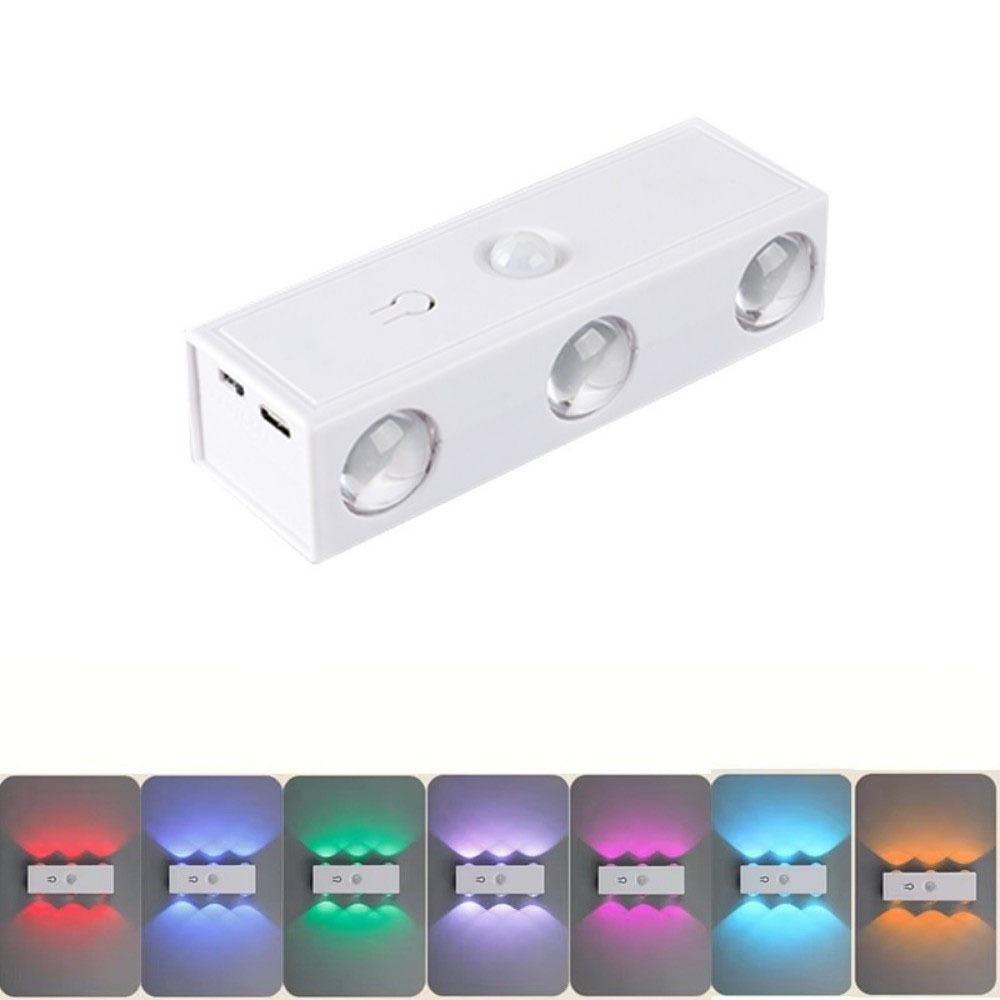 3 цвета / RGB Настенный светильник с датчиком движения USB-перезаряжаемый Диммируемая RGB-настенная лампа Умный датчик Магнитная перезаряжаемая ночная лампа