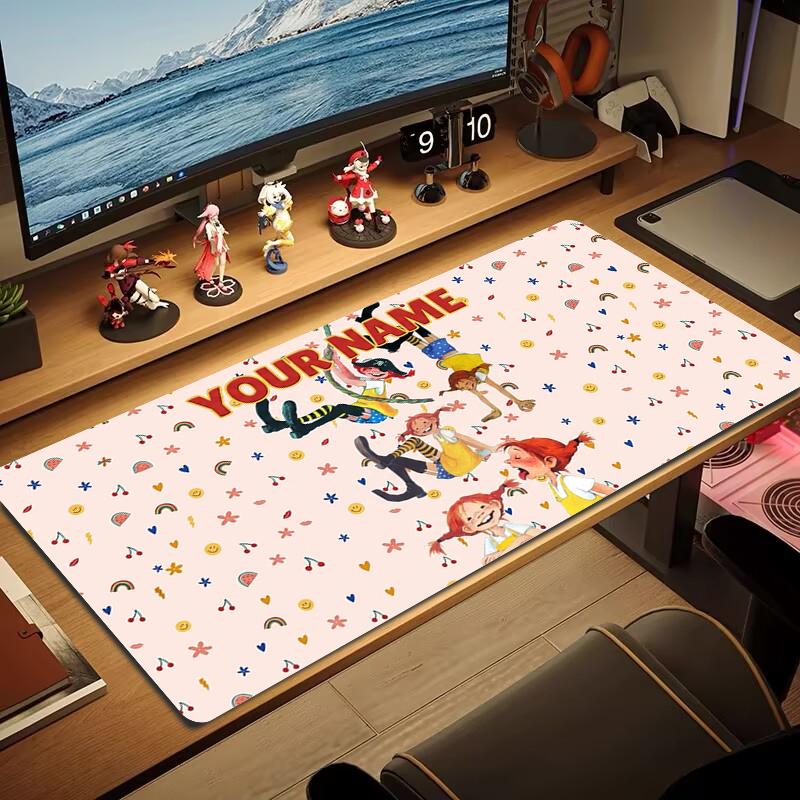 Custom Name Pippis Mouse Pad Large Gaming Table Cushion Nonslip Laptop Tablet Big Mousepad Xxl Mat Mini Pc Playmat With Lock Edge