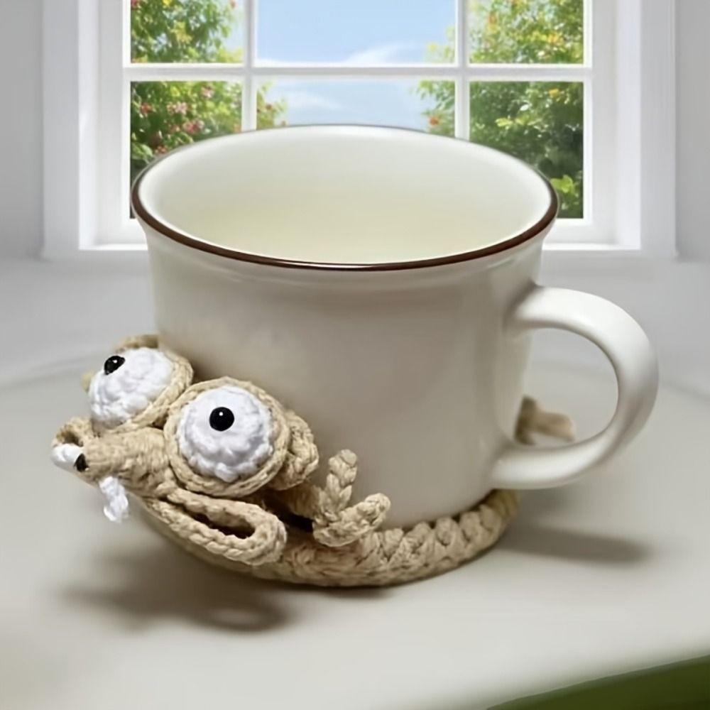 Non-Slip Crochet Squirrel Coasters Creative Knitted Animal Mat Cute Water Cup Mat Home Decor