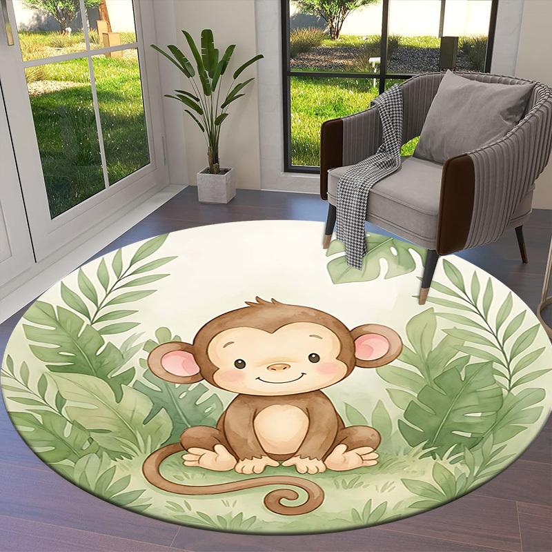 1PC Monkey Jungle Non-Slip Floor Round carpet, Office, family, bedroom, Large Area Rug Indoor Rugs, Durable Polyester-Z0417