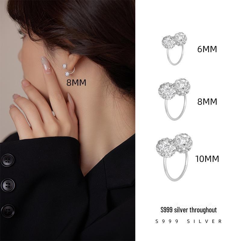 Banyan Tree S999 Silver U-shaped Diamond Ball Earrings for Women