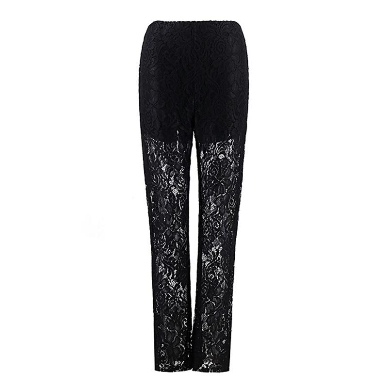 Женские драпированные кружевные однотонные повседневные расклешенные брюки с высокой талией