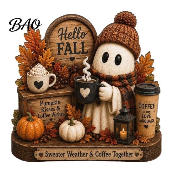 Handmade Carved Wood Figures Wooden Autumn Figurine for Thanksgiving And Halloween Decor, Retro Fall Reading Character Ornaments Creative Craft Gifts