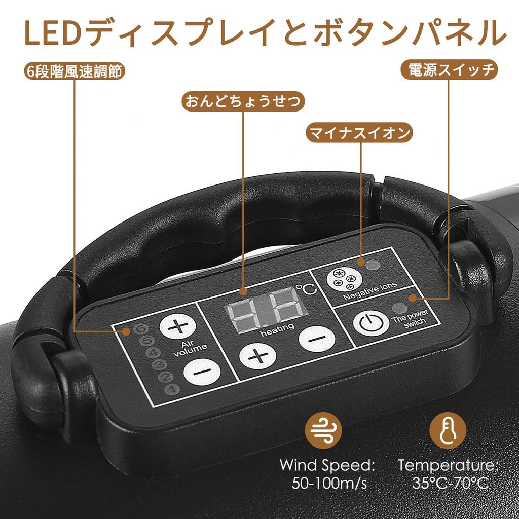 Фен для домашних животных 2800 Вт Фен для собак с ЖК-экраном управления 6 уровней скорости ветра Фен для кошек и собак Большой объем воздуха Фен для кошек Бесступенчатая регулировка скорости ветра