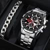 2 шт./компл., 1 шт., роскошные мужские кварцевые наручные часы с календарем и 1 шт., повседневный классический браслет, идеальный выбор для подарков мужчинам