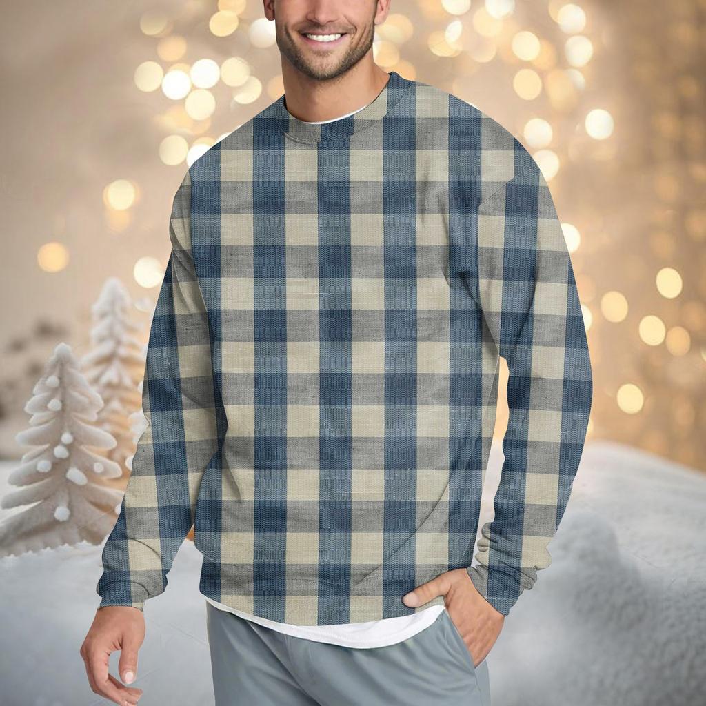 Мужская повседневная мода удобная клетчатая круглая горловина пуловер толстовка свитшот