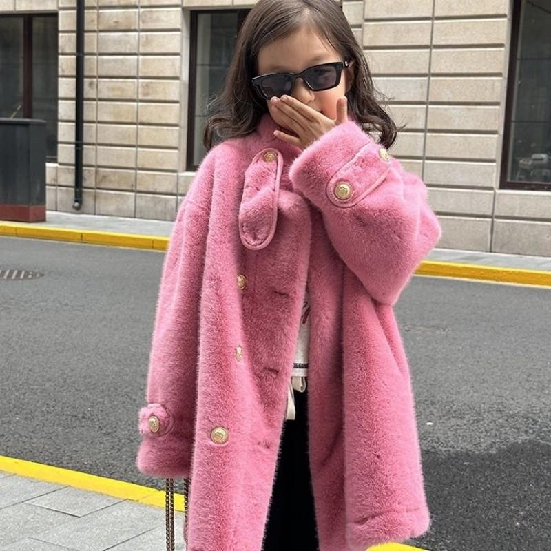 Imitation Mink Velvet Jackets Girls Autumn Winter Loose White Casual Sweater Coat Kids Jacket