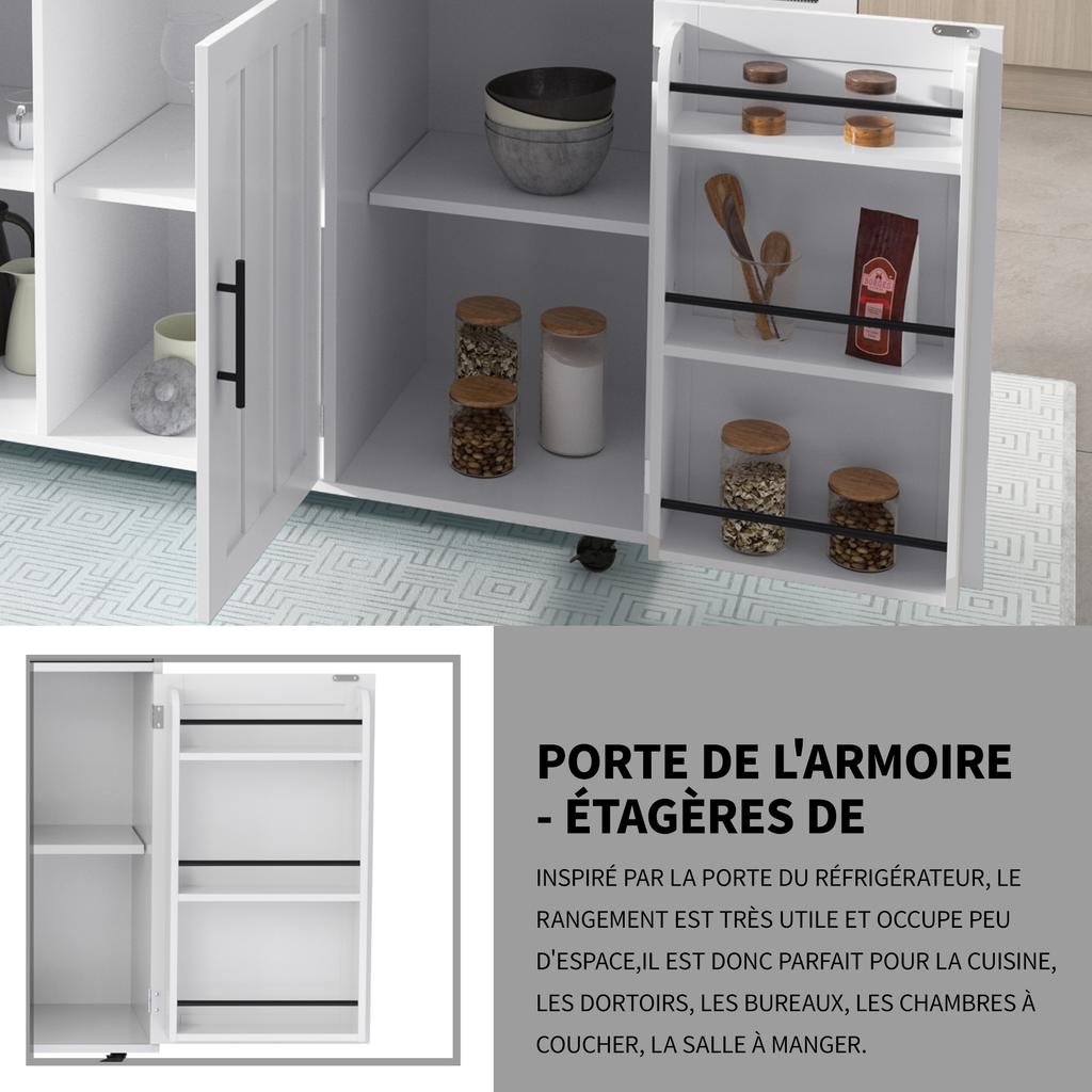 129X46(71)x91.5 cm dining cart/sideboard, worktop with solid wood grain + white cabinet/foldable/storage door design/wheels/solid wood feet switchable