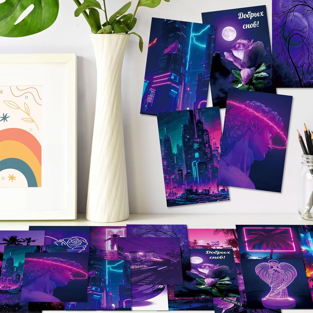 50pcs Purple Neon Images Wall Kit Dorm Decor For Teens Girls Wall Art Posters