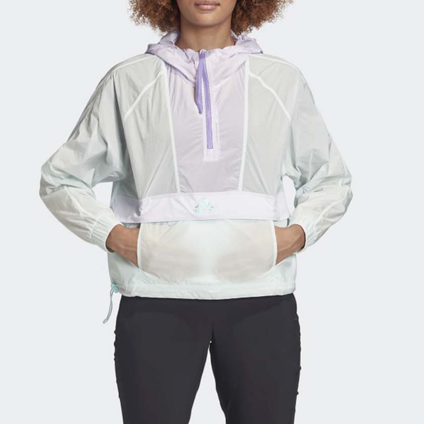 adidas Спортивная куртка с капюшоном и карманом-кенгуру Color Block, женская куртка в горошек, зеленая FI0585