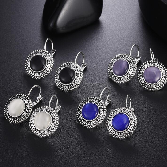 Большие серьги-капли для женщин, винтажные висячие серьги, синие, черные, круглые серьги с камнями ARI