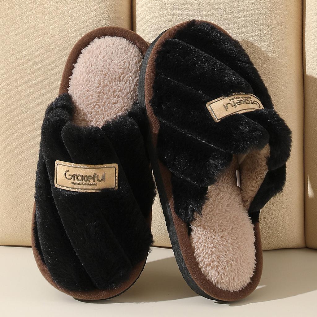 Fashion Couple Cotton Slippers Autumn Winter Indoor Non-slip Fashion Men Home Shoes Lightweight Comfort Soft-sole Warm Women Plush Shoes