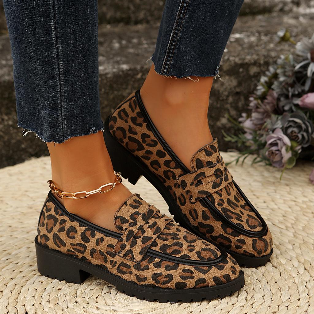 Women's Sneakers Leopard Patchwork Slip-on Loafers Shoes Women Chunky Heel Platform Casual Plus Size Sneakers Women