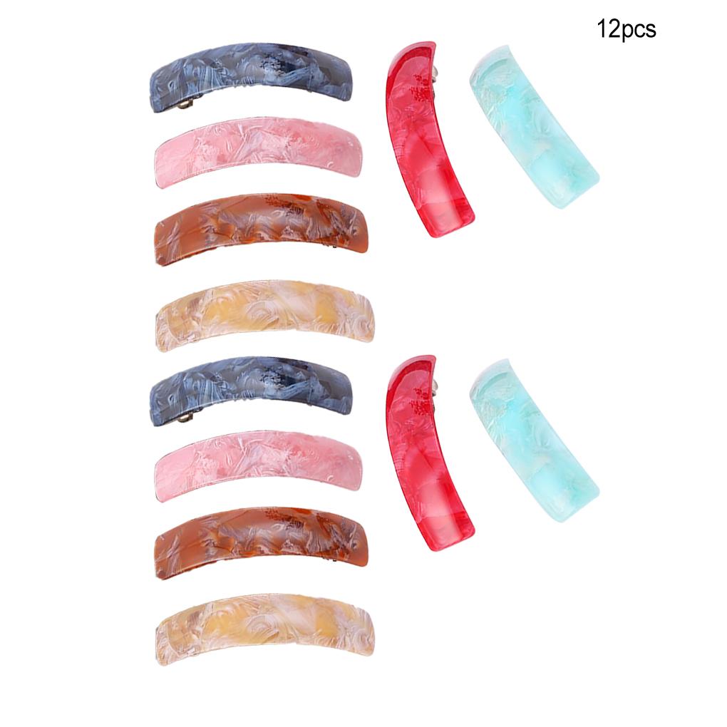 12pcs Vintage Large Thick Barrettes Women Girls Acrylic Hairpin Holder Elegant Headwear Curved Geometric Hair Clips