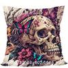 Home Decor Skull & Butterfly Floral Pattern Pillow Cover Pattern Cushion Cover Suitable for Sofa Bedroom Car Pillow Cover