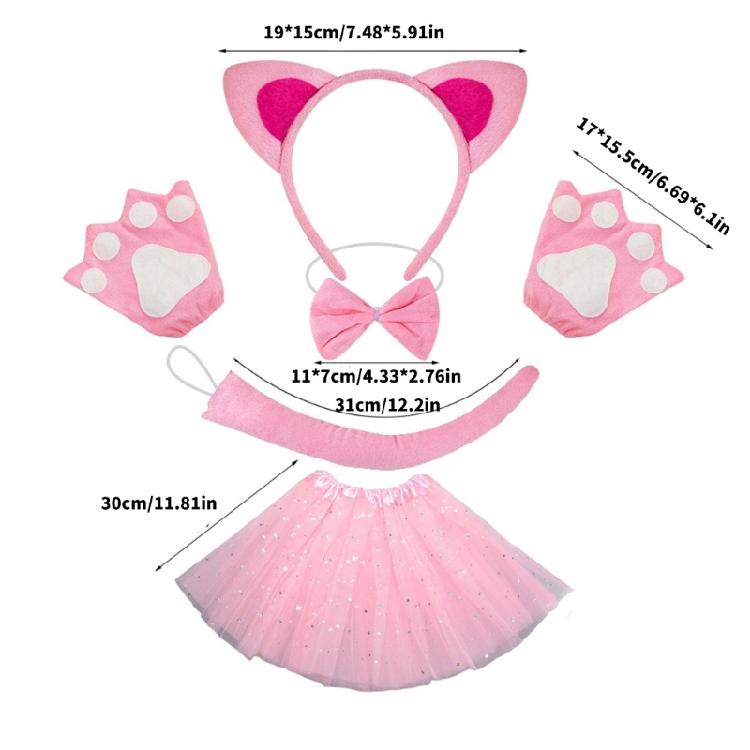 Костюм кошки с повязкой на голову, хвостом, галстуком-бабочкой, перчаткой, юбкой, наряд для переодевания на Хэллоуин для ребенка, женщины, девочки, Рождество