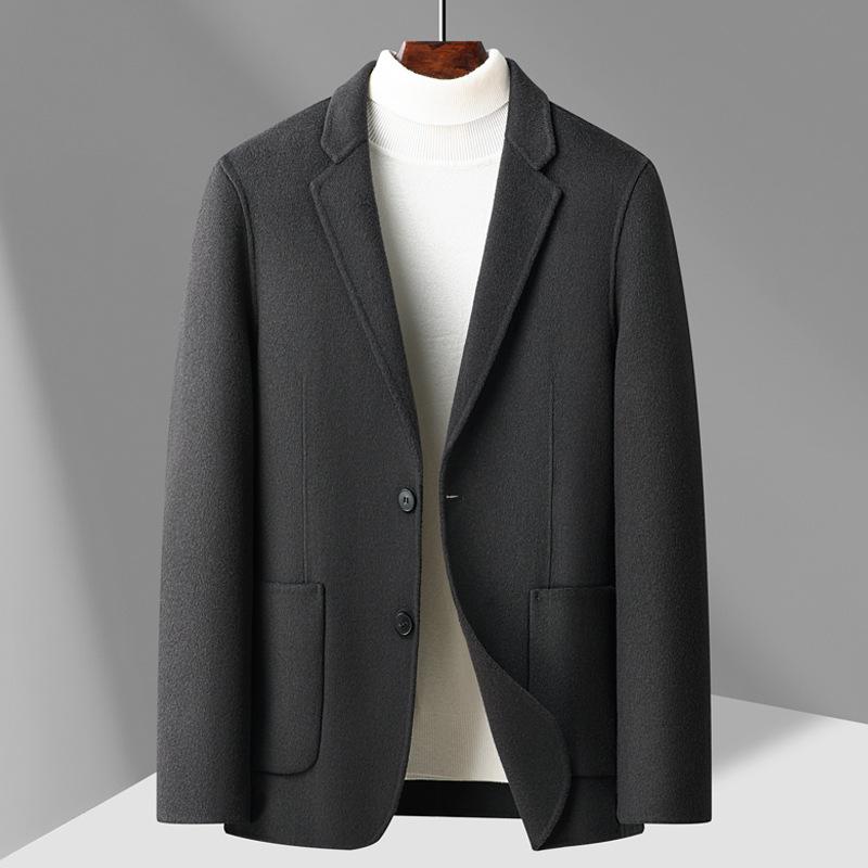Новый мужской сшитый вручную двусторонний шерстяной костюм, модный повседневный шерстяной пиджак