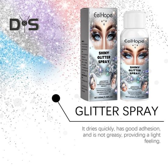100 мл спрей с блестками, мерцающие волосы на лице, одежда, спрей для тела, долговечный, быстросохнущий, сценический спрей для макияжа, карнавальный фестиваль, выпускной вечер