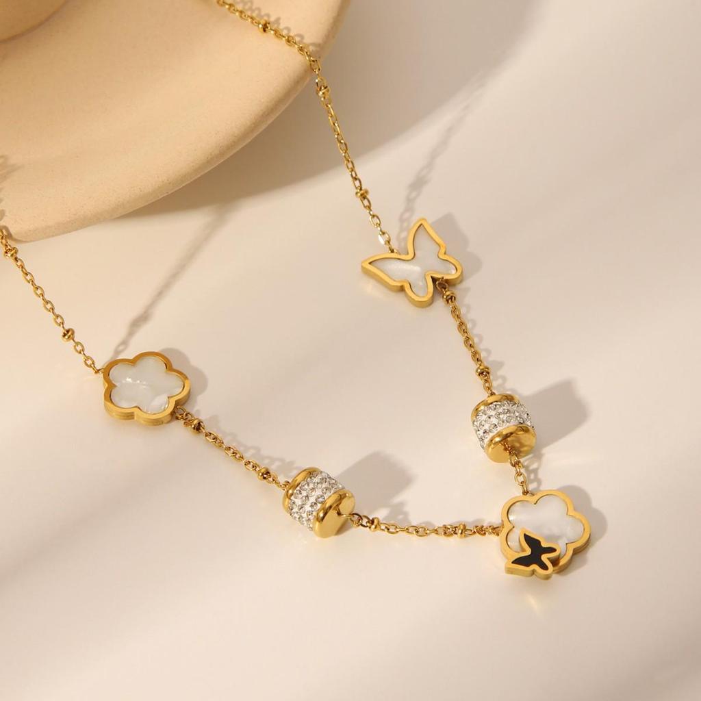 Европейская и американская мода Y-образное ожерелье из нержавеющей стали на ключицу с ракушкой, бабочкой и кисточками в виде маленьких цветов