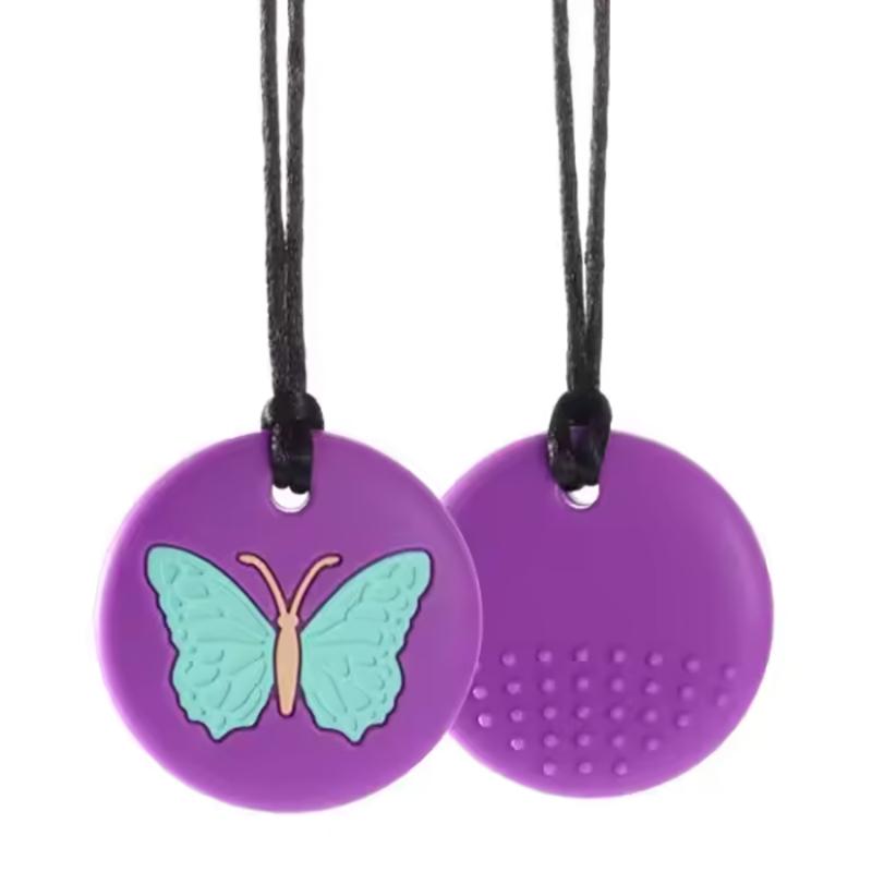 Chewy Necklace Butterfly Shape Autism Adhd Biting Sensory Child Silicone Teether Chew Toy Children Silicone Teether Pendant
