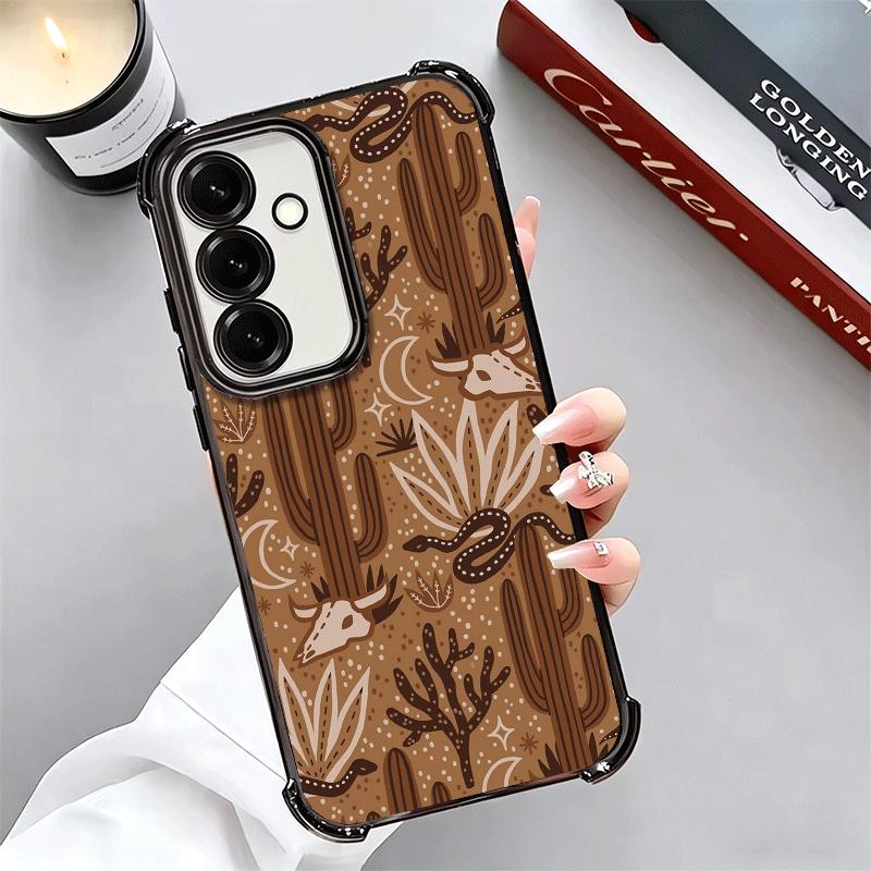 Cactus Pattern Plating Phone Case For Samsung A17 A07 A37 A57 A16 A56 A15 A55 A14 A54 A13 A53 A26 A36 A25 A35 A24 A34 A23 A33