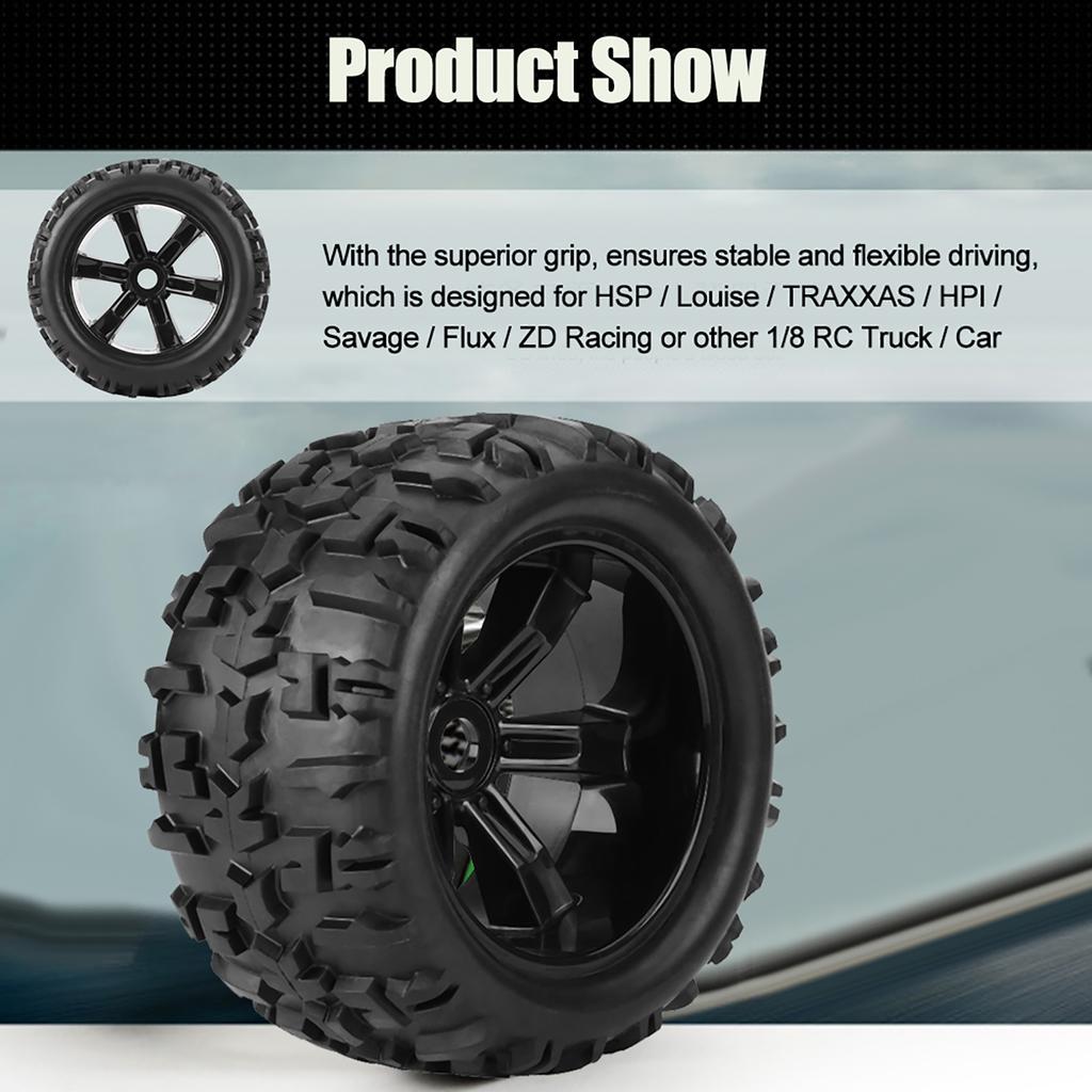 4pcs/set Rubber Tyre Tires & Plastic Hubs Wheel Rims Accessories for 1/8 RC Truck Car