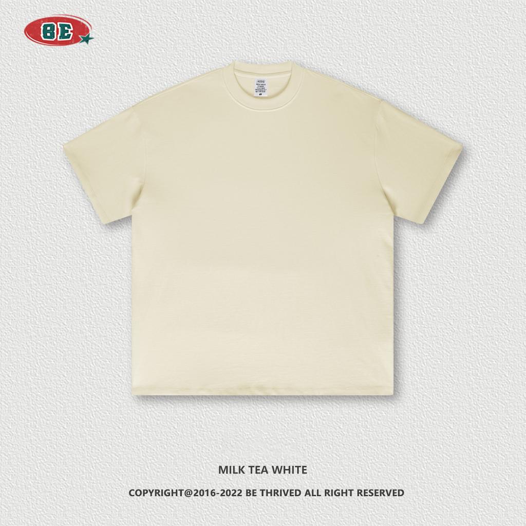 2024 футболка из чистого хлопка, тяжелый вес 425 г, однотонная с открытыми плечами, с короткими рукавами, свободная модная брендовая пара с короткими рукавами