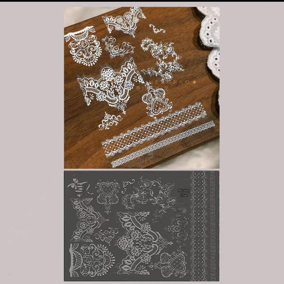 Силиконовая форма для нейл-арта с тиснением «Кружево и Цветы», высокая прозрачность