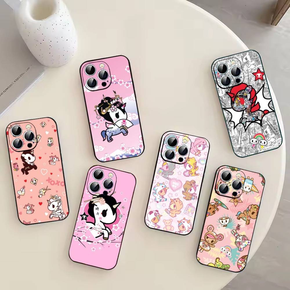 Япония T-Tokidokis Чехол для телефона для iPhone 17,16,15,14,13,12,11 Plus,Pro Max,XS,Мягкий силиконовый черный чехол