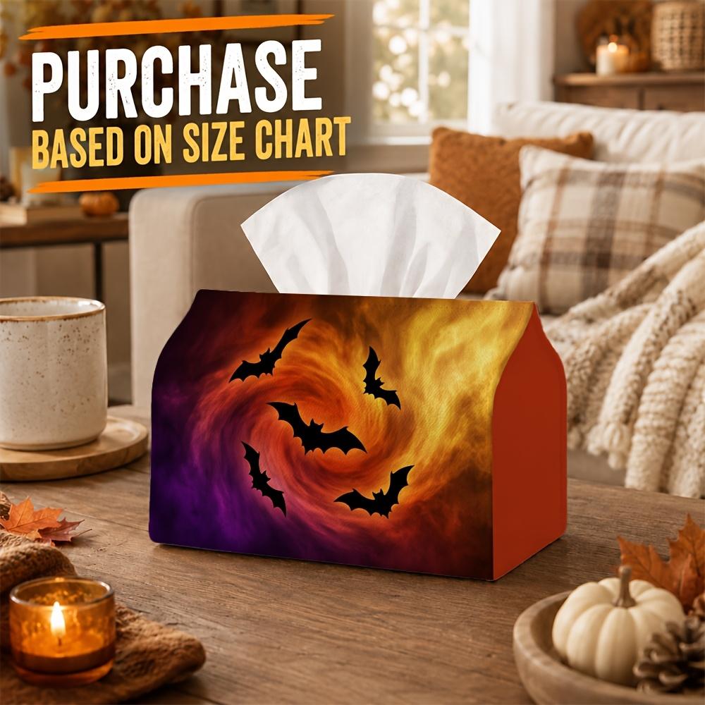 1pc Mystic Halloween Gothic Tissue Box Cover,Flying Bat Silhouette Nebulous Sky High-Quality,Durable,Lightweight,Foldable Storage,Ideal for Living Roo