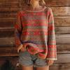 Women Autumn Sweater Oversized Pullover Sweater O-Neck Long Sleeve Vintage Ethnic Graphic Knit Tops