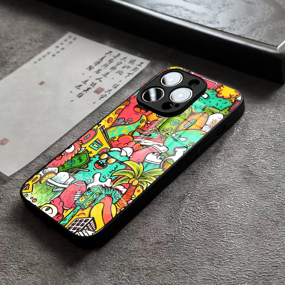 Чехол для телефона 'Вечеринка монстров' для iPhone 17 Pro Max 14 Pro 15 12 11 13 Mini X XR XS 16 Plus SE Стеклянная крышка