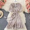 French v-neck floral dress summer new high waist thin sweet small ruffle edge A-word skirt short skirt