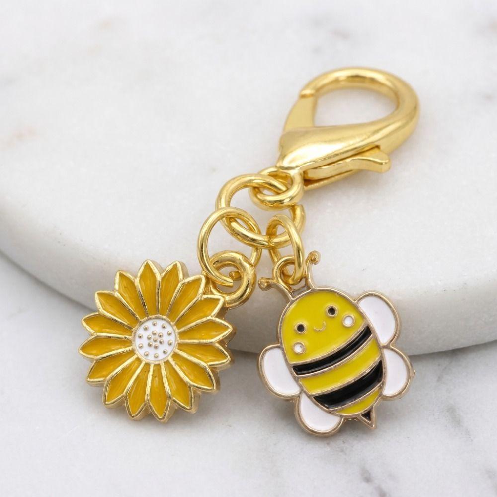 Ornaments Bee Flower Pendant Oil Dripping Bag Hanging Key Ring Bee Keychain Bag Key Decor