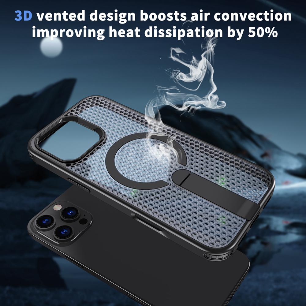 KEYSION Полый чехол с охлаждением MagSafe для iPhone 16 Pro Max 16Plus, магнитный, скрытая подставка, противоударный чехол для телефона