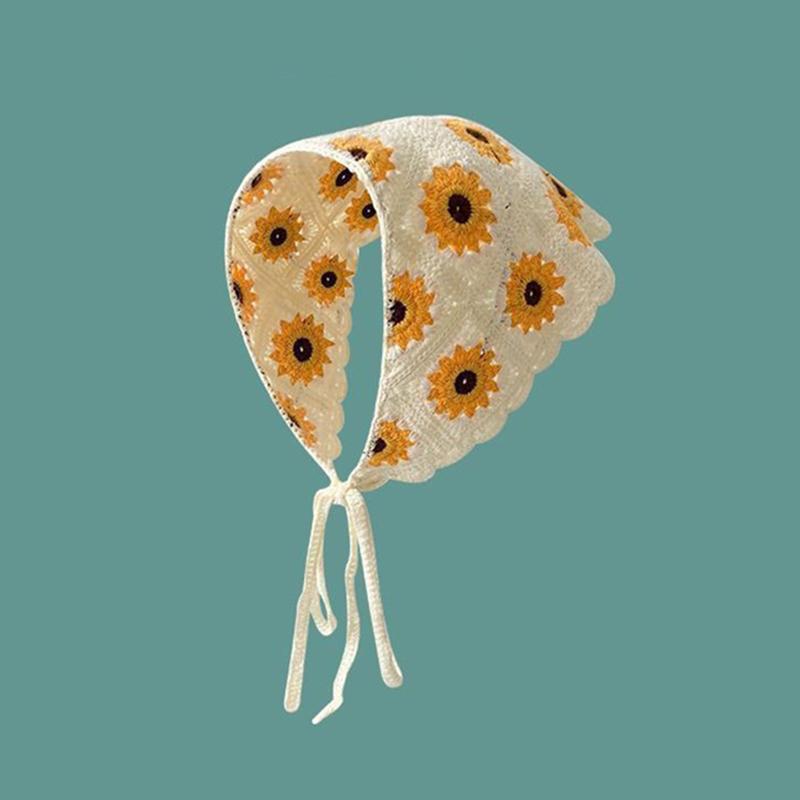 Вязаная ретро повязка на голову с полым треугольником, ромашка, клубника, ручная работа, вязаный крючком треугольный шарф, головной убор, ручной работы платок для головы
