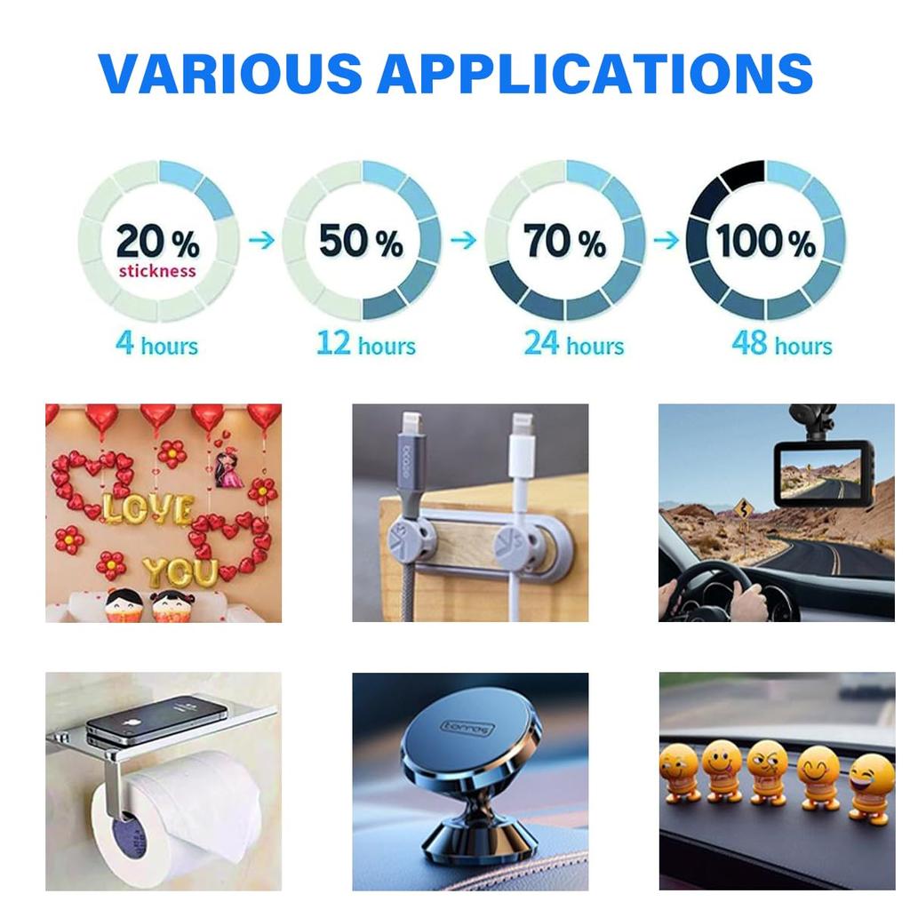 40 шт. Универсальные клейкие adhesive pads VHB, Запасная монтажная лента, Двусторонняя лента повышенной прочности, Идеально подходит для домашнего декора и автомобилей, В комплекте 4