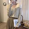 PO Neck Striped Sweater Early Spring New Women's Clothing Slim-fitting Base with Knitted Cardigan Jacket Top