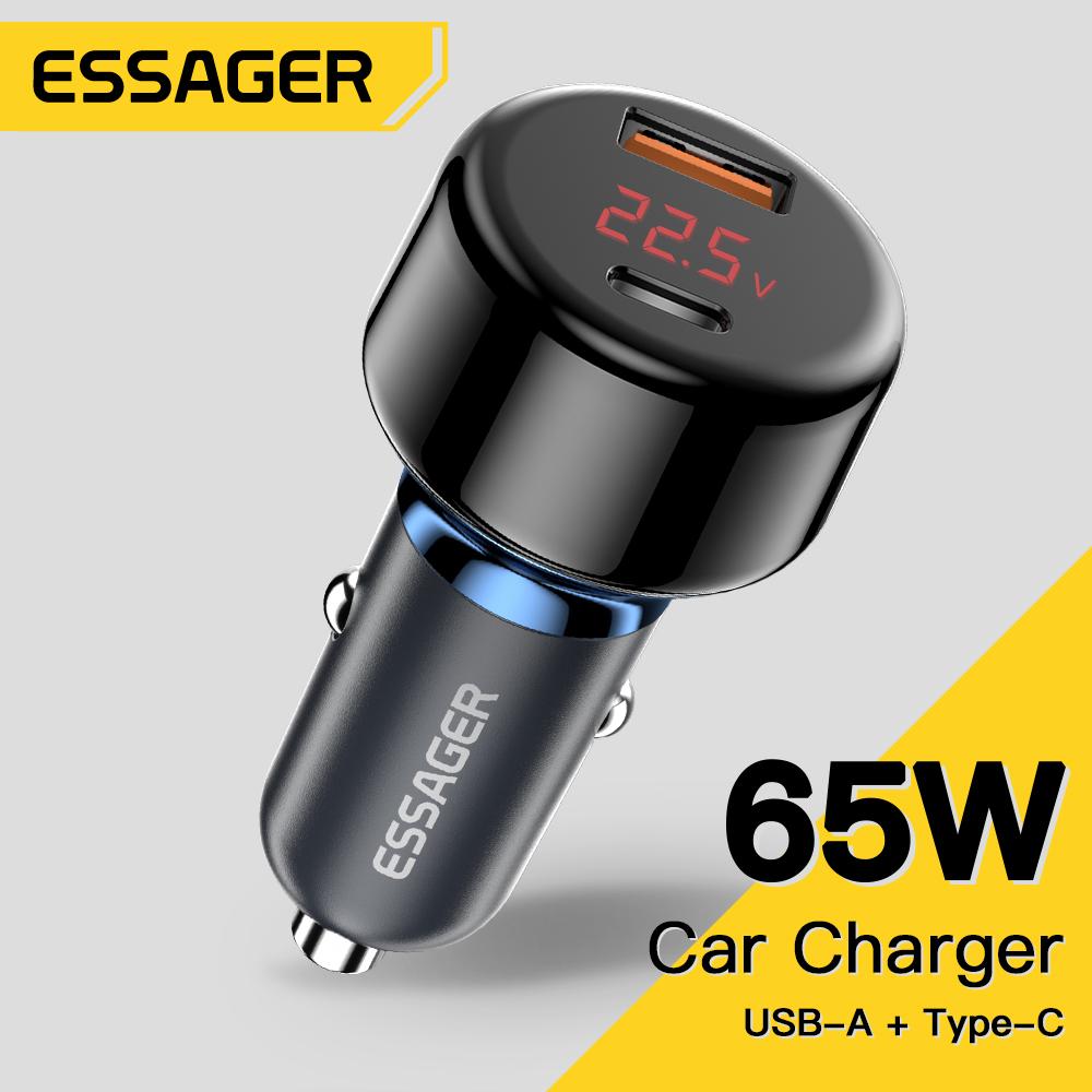 Essager 65 Вт Автомобильное зарядное устройство Usb C Qc3.0 4.0 Pd3.0 Зарядное устройство для телефона Автомобильное зарядное устройство Быстрая зарядка для Iphone14 13 Samsung Xiaomi Быстрая зарядка