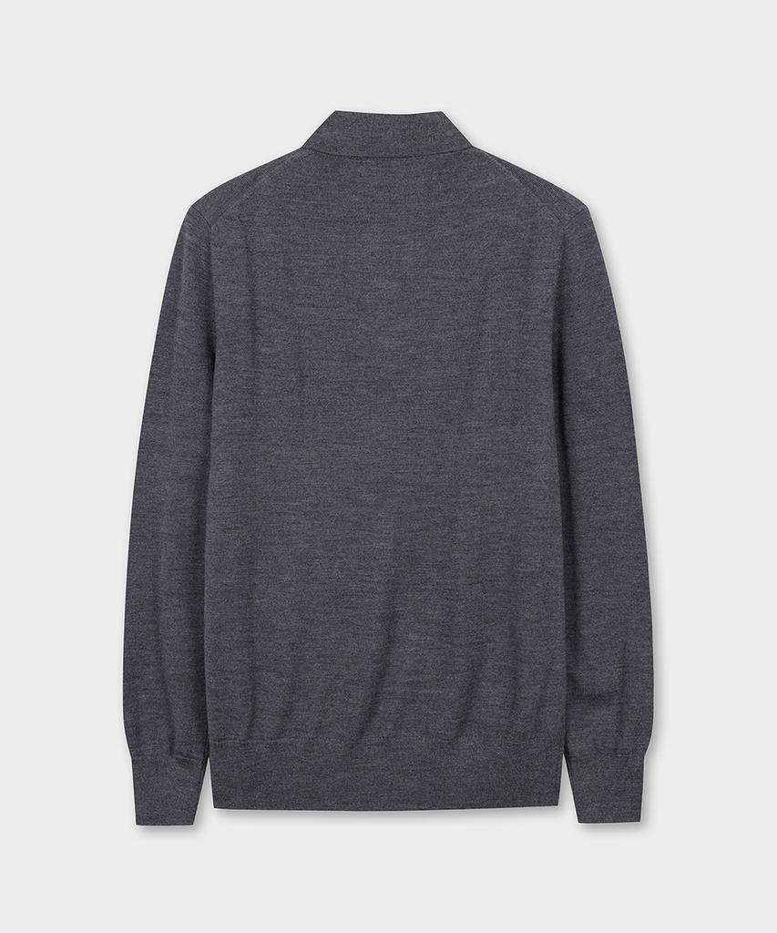 BROOKS BROTHERS Merino Wool Logo Polo Sweater (Charcoal) (Bbwtmnf301)